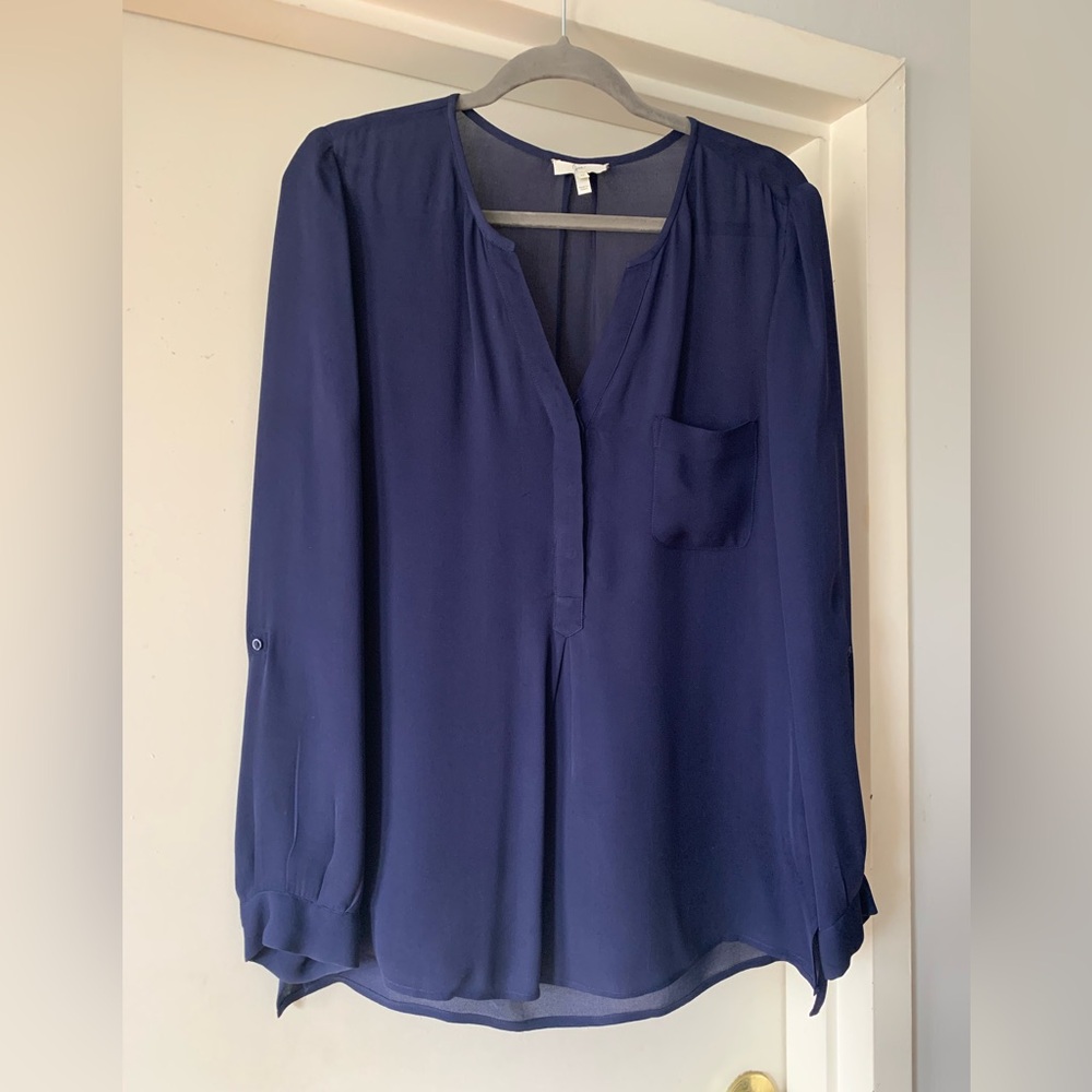 Joie Silk Blouse: Navy. Size Medium